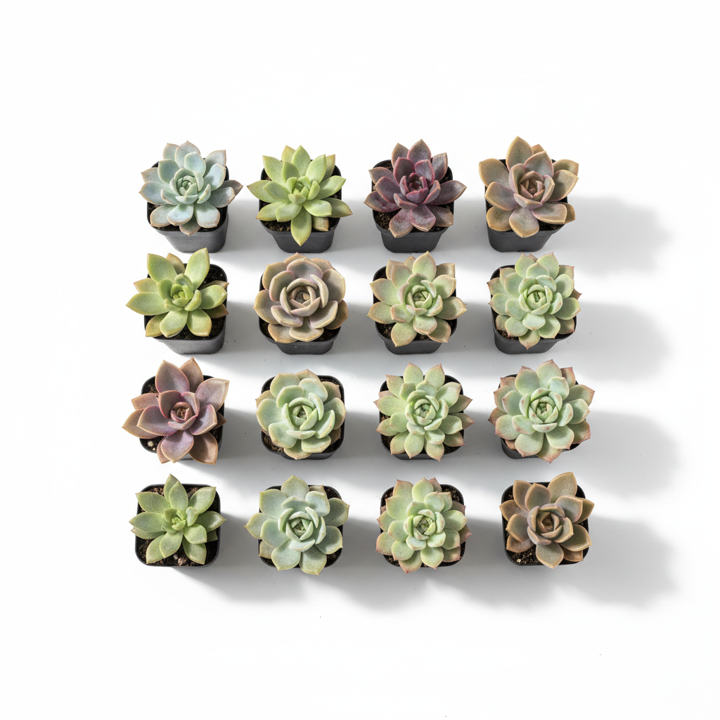 Assorted miniature echeveria succulents in 2-inch nursery pots